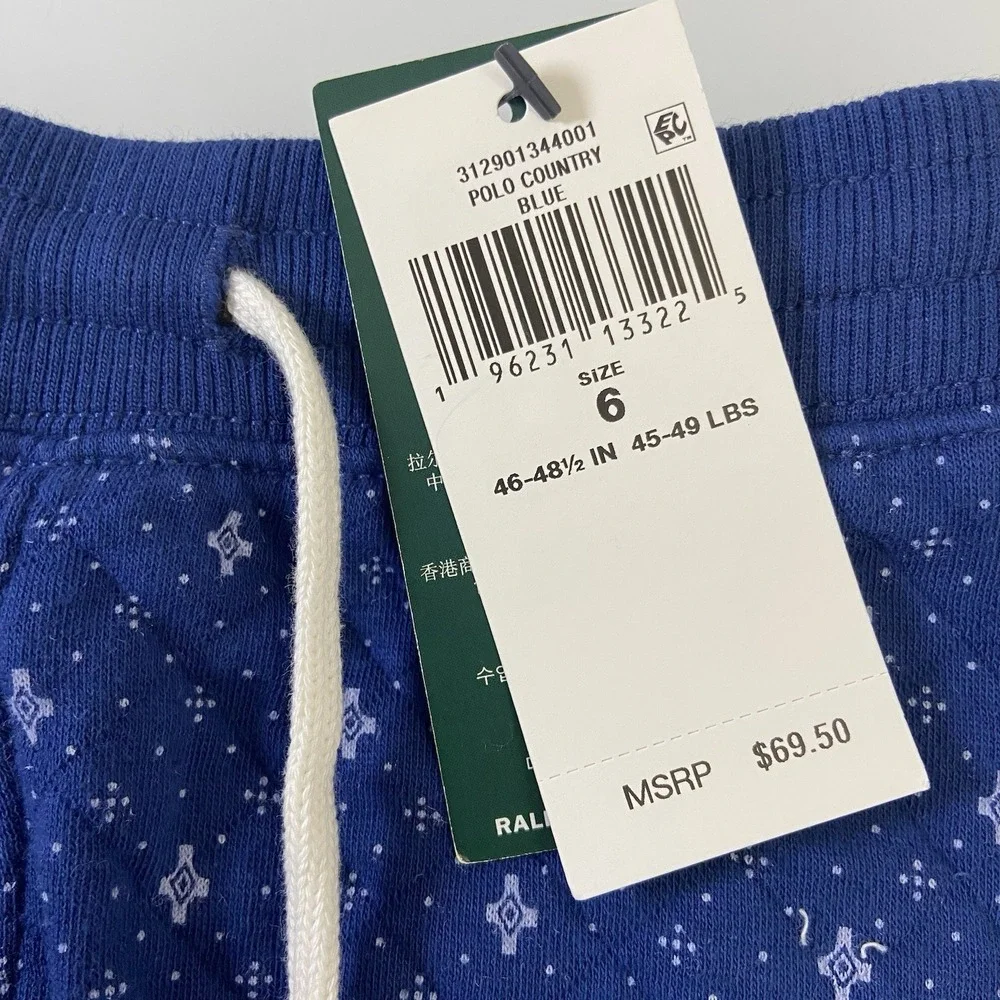 Polo Country Ralph Lauren Girl's Blue Geometric Quilted Shorts Size 6 NWT Pocket